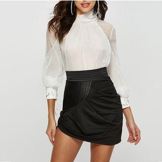 Irregular Hem High-waist Mini Pencil Skirt