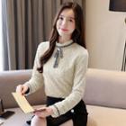 Fleece Lined Lace Stand-collar Blouse