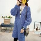 Cable-knit Open Front Long Cardigan
