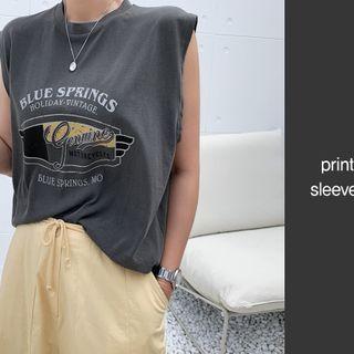 Sleeveless Letter Print Top Charcoal Gray - One Size