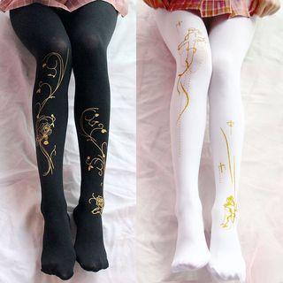 Rose Print Tights / Cross Print Tights