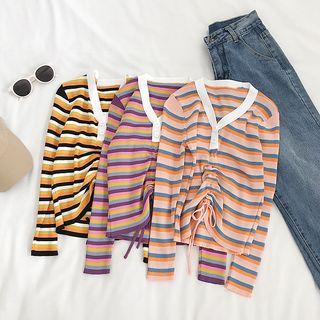 Striped Drawstring Long-sleeve T-shirt