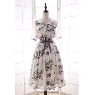 Floral Print Short-sleeve Collared Dress