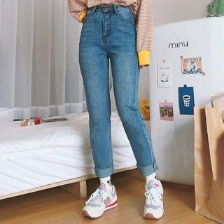 Cropped High Waist Straight Leg Jeans