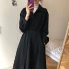 Long-sleeve Henley Midi Shirtdress