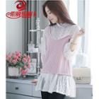 Set: 3/4-sleeve Lace Top + Knit Vest