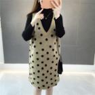 V-neck Dotted Sleeveless Knit Dress