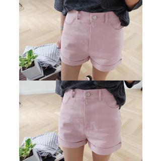 High-waist Cuff-hem Shorts