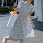 Short-sleeve Floral Print Bow A-line Dress