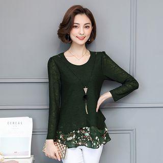 Printed Hem Long Sleeve Knit T-shirt