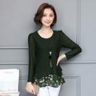 Printed Hem Long Sleeve Knit T-shirt