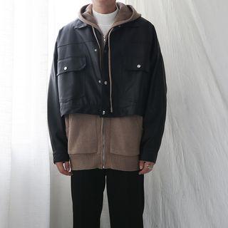Faux Leather Crop Button Jacket