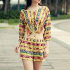 Set: Patterned Bikini + Shorts + Cover Top
