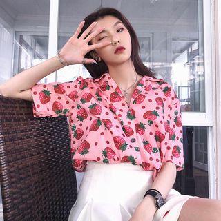 Short-sleeve Strawberry Printed Shirt As Shown In Figure - One Size