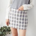 Zipper Plaid A-line Skirt