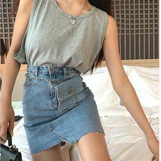 Asymmetric Slim-fit Denim Skirt