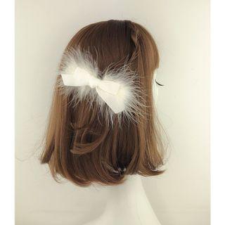 Bow Feather Hair Clip White - One Size