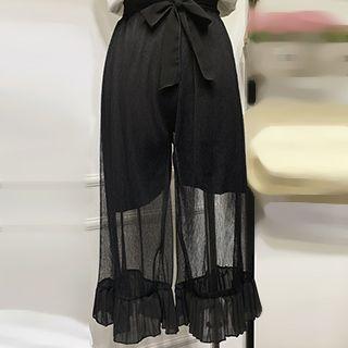 Tie-waist Cropped Wide-leg Pants