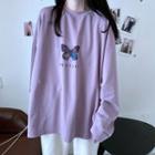 Long Sleeve Butterfly Print T-shirt