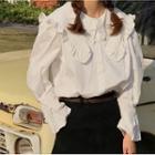 Ruffled Collared Blouse White - One Size