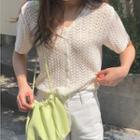 Short Sleeve Knit Cardigan White - One Size