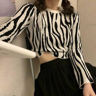 Long-sleeve Zebra Print Knit Top