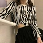 Long-sleeve Zebra Print Knit Top