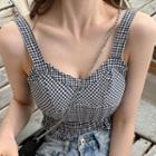Sleeveless Checker Frill Trim Cropped Top As Shown In Figure - One Size