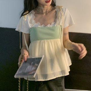 Short-sleeve Lace Trim T-shirt / Camisole Top
