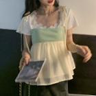 Short-sleeve Lace Trim T-shirt / Camisole Top
