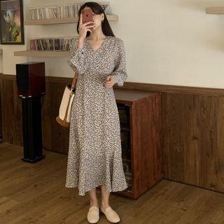 V-neck Floral Maxi Dress White - One Size