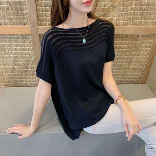 Batwing-sleeve Sheer-yoke Top