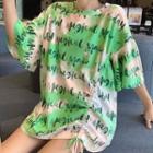 Elbow-sleeve Lettering Drawstring T-shirt Avocado Green - One Size