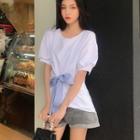 Puff-sleeve Striped Bow Blouse As Shown In Figure - One Size