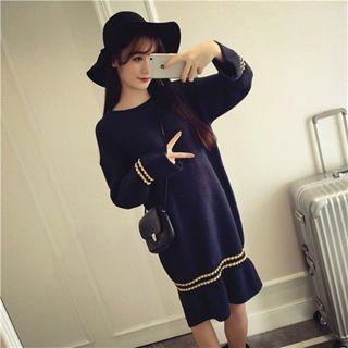 Long-sleeve Contrast-stripe Knit Dress