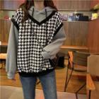 Houndstooth Panel Mock Two Piece Hoodie As Shown In Figure - One Size
