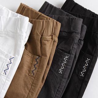 Band-waist Embroidered-trim Slim-fit Pants