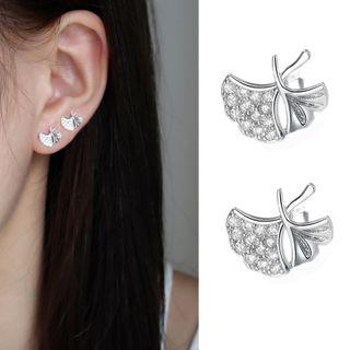 Alloy Rhinestone Leaf Earring 1 Pair - With Ear Nuts - Silver - One Size