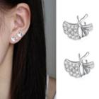 Alloy Rhinestone Leaf Earring 1 Pair - With Ear Nuts - Silver - One Size