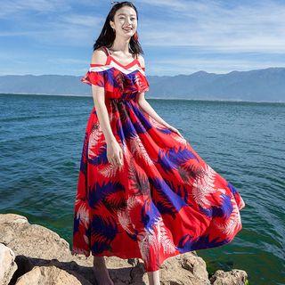 Off-shoulder Printed Short-sleeve Sundress