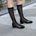 Mesh Lace Up Tall Boots