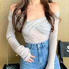 Long-sleeve Off-shoulder Twist-front Knit Top