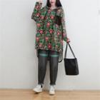 Floral Print Hoodie Red & Green & White - One Size