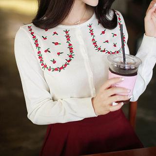 Round-neck Rose Embroidered Cardigan