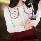 Round-neck Rose Embroidered Cardigan