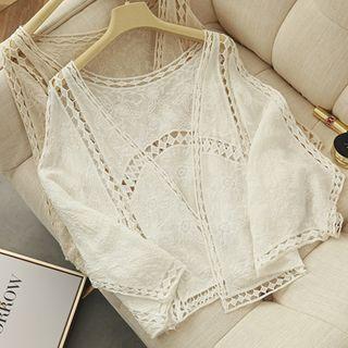Crochet Trim Open-front Cropped Jacket