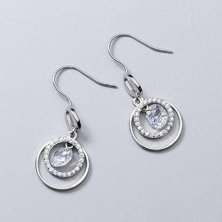 Rhinestone Alloy Hoop Sterling Silver Dangle Earring 1 Pair - Silver - One Size