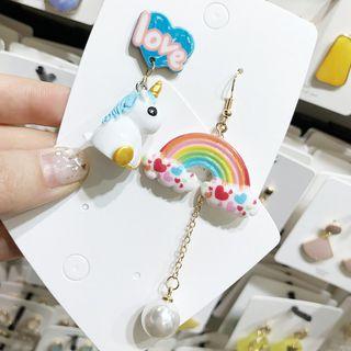 Non-matching Acrylic Unicorn & Rainbow Dangle Earring 1 Pair - Multicolour - One Size