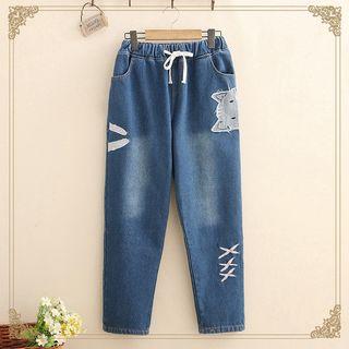 Cat Patch Fleece-lined Jeans