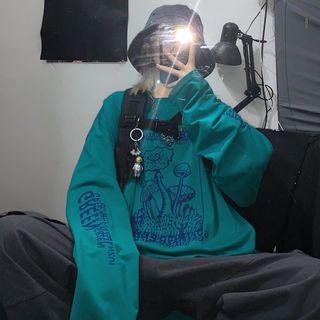 Long-sleeve Printed T-shirt Aqua Green - One Size